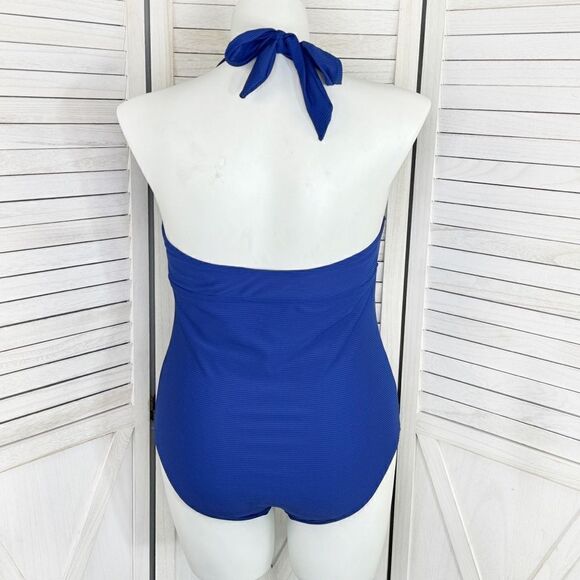 Ibiza Ribbed Halter One Piece Swimsuit Royal Blue Plus Size 1X - Picture 5 of 12